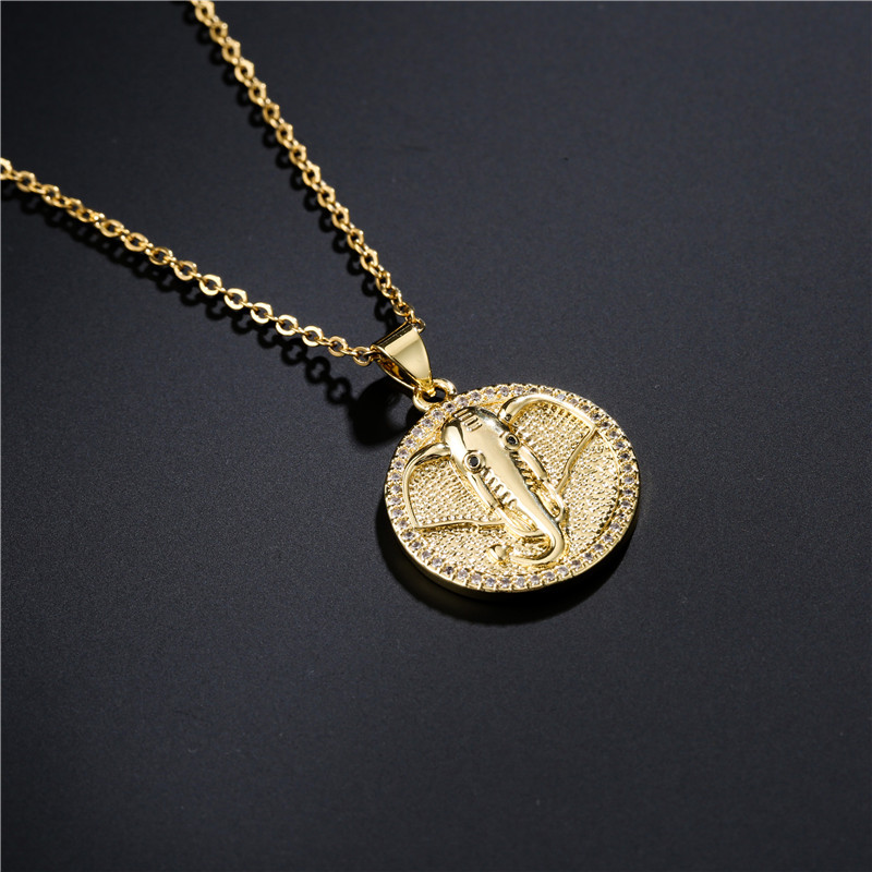 European And American Personality Gold Coin Elephant Pendant Copper Necklace display picture 3