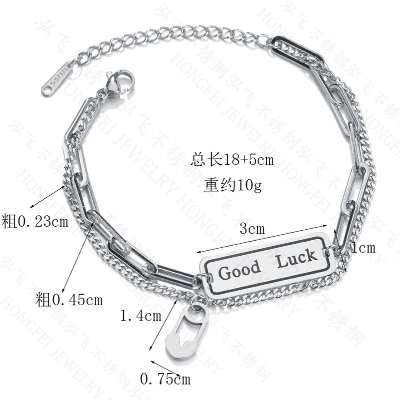 Korea Letter Pin Schnalle Double Simple Lucky Trendy Titan Stahl Armband display picture 1