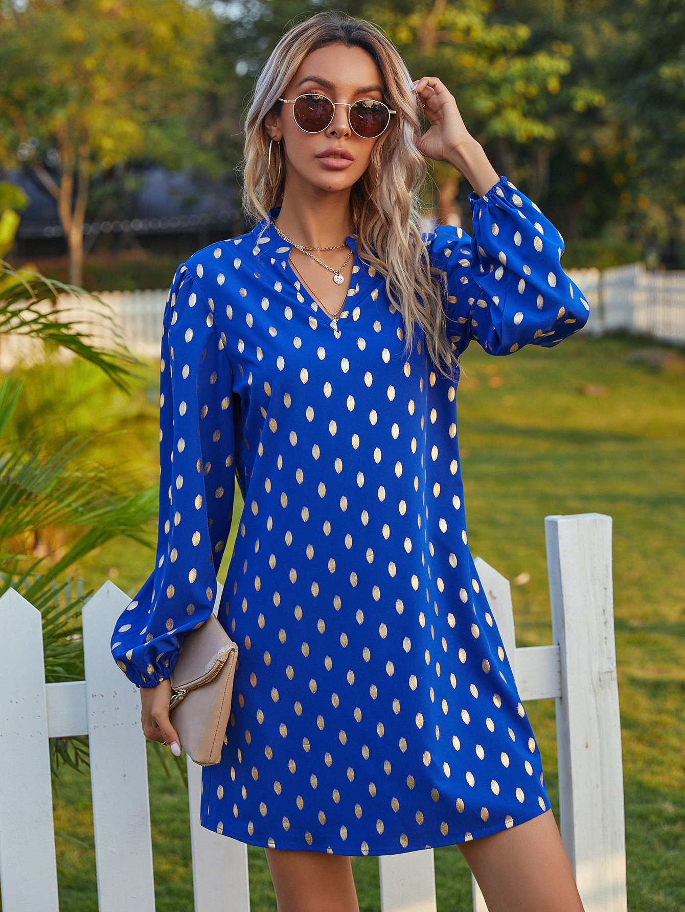 fashion V-neck polka-dot dress NSJM64535