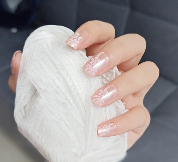 Fresco rosa blanco parche de manicura de moda decoración floral exquisita desgaste de uñas transfronterizas venta caliente dulce ambiente manicura