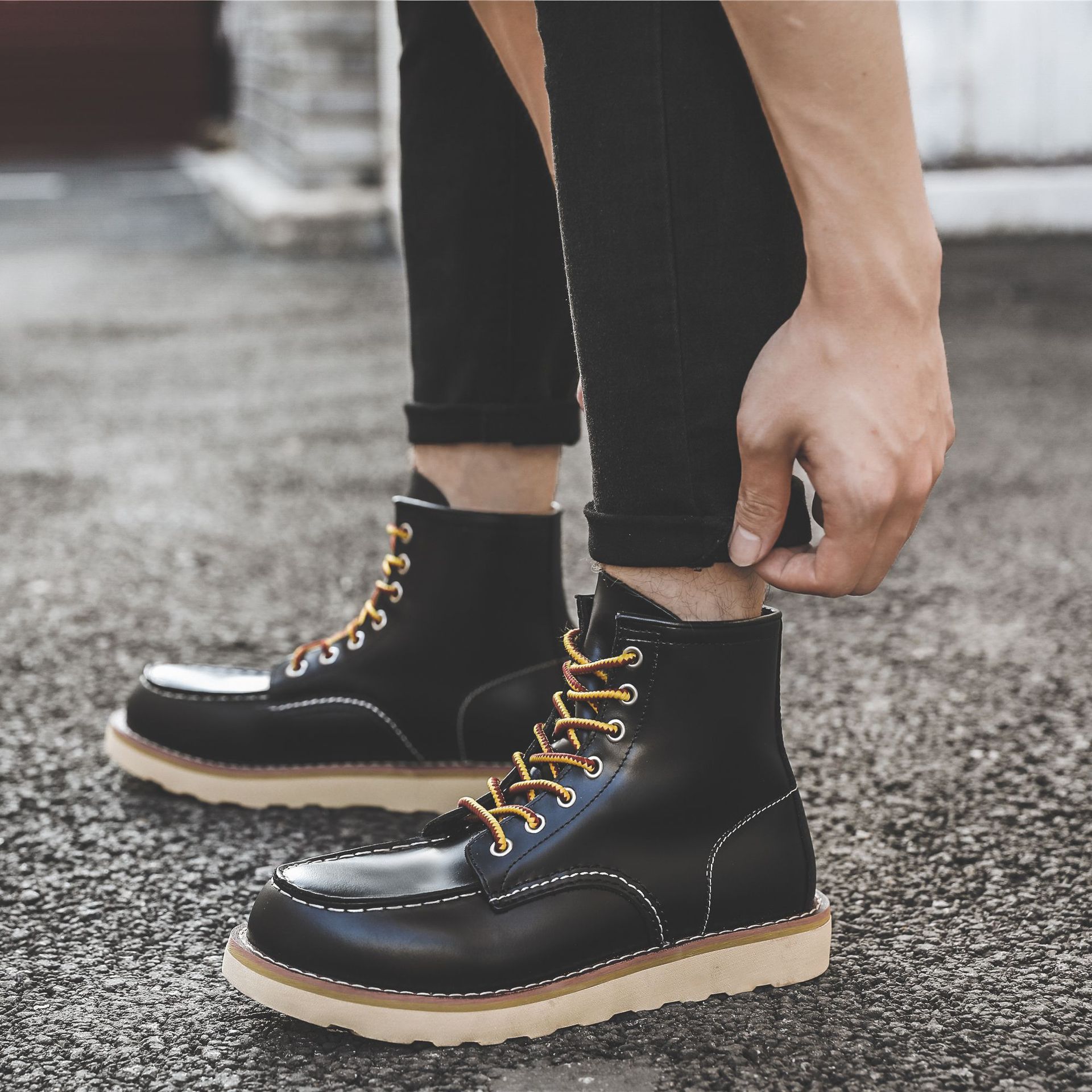 Title 14, Stivali Martin piatti slip-on retrò da lavoro d...