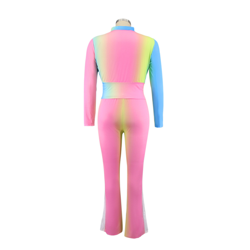 Large Size Rainbow Top With Trousers 2 Pieces Sets