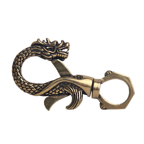 Brass old dragon and phoenix car keychain zodiac dragon metal waist hanging couple creative personalized crafts keychain