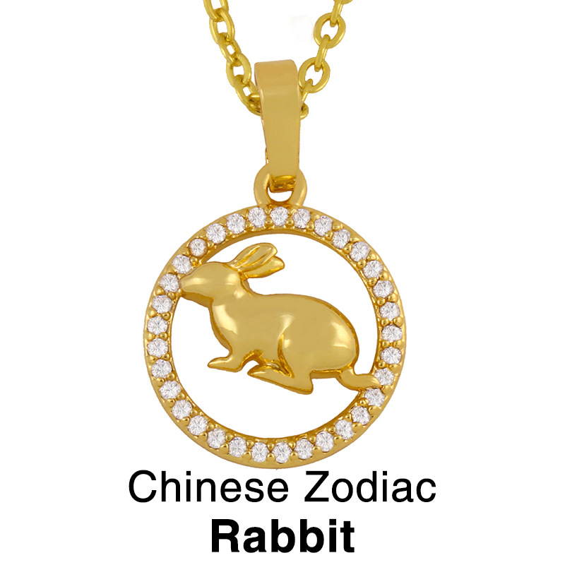 Chinese style 12 zodiac pendant simple diamond animal necklace