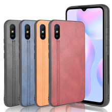 适用红米9A手机壳小牛皮纹车线保护套Redmi 9AT手机套全包软边壳