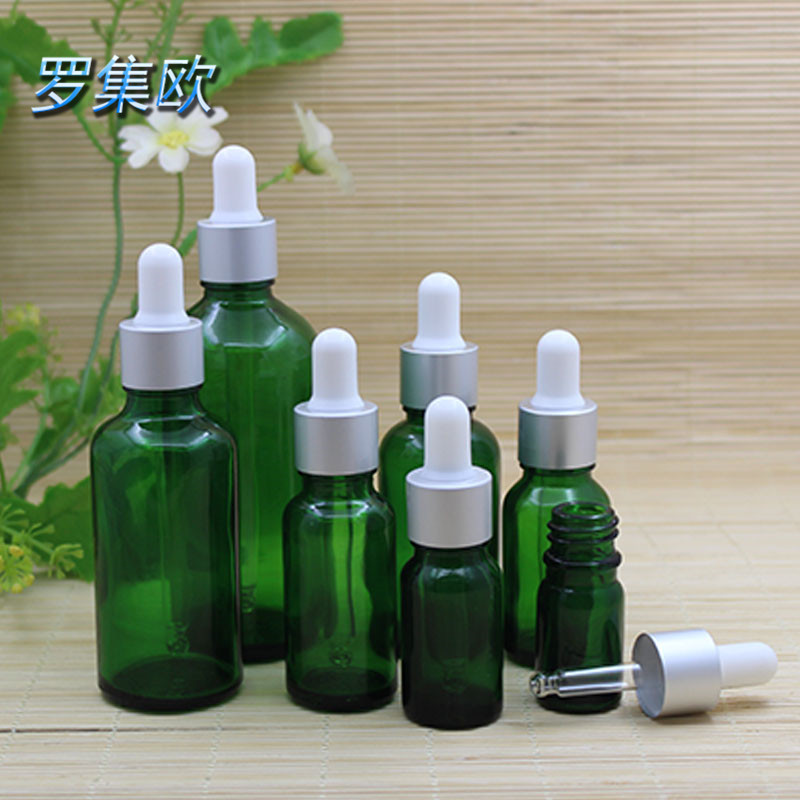 绿色精油瓶滴管瓶香水瓶避光玻璃调配空瓶哑银胶头化妆品包材现货