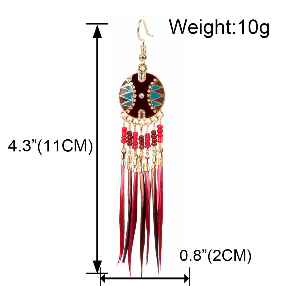 Fashion New Retro  Long Tassel Feather  Pearl Wild Earrings Wholesale Nihaojewelry display picture 1