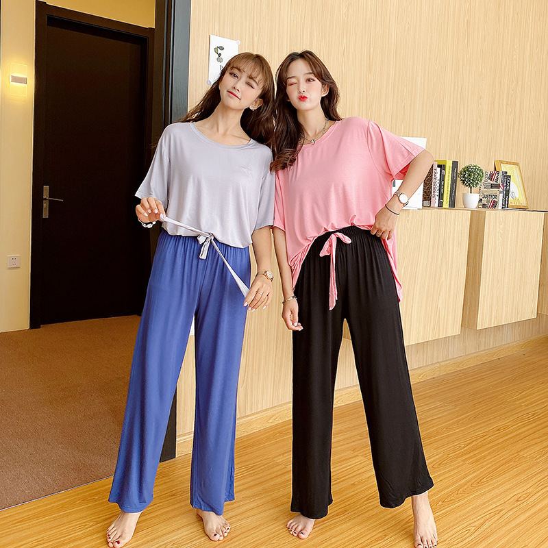 Modal Home Clothes Summer Thin Suit Oversized Western Style Loose Fashionable Cotton Contrast Color Women's Pajamas Two-piece Set