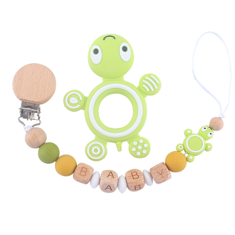 Bebé haya juguete mordedor tortuga chupete de silicona cadena AliExpress Amazon Venta caliente mordedor traje