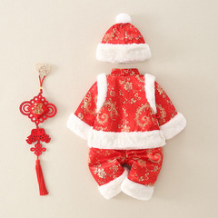 Chinese-style boys' and girls' New Year's greeting attire for winter, for infants' 100th day and first birthday, traditional Tang suit celebratory dress