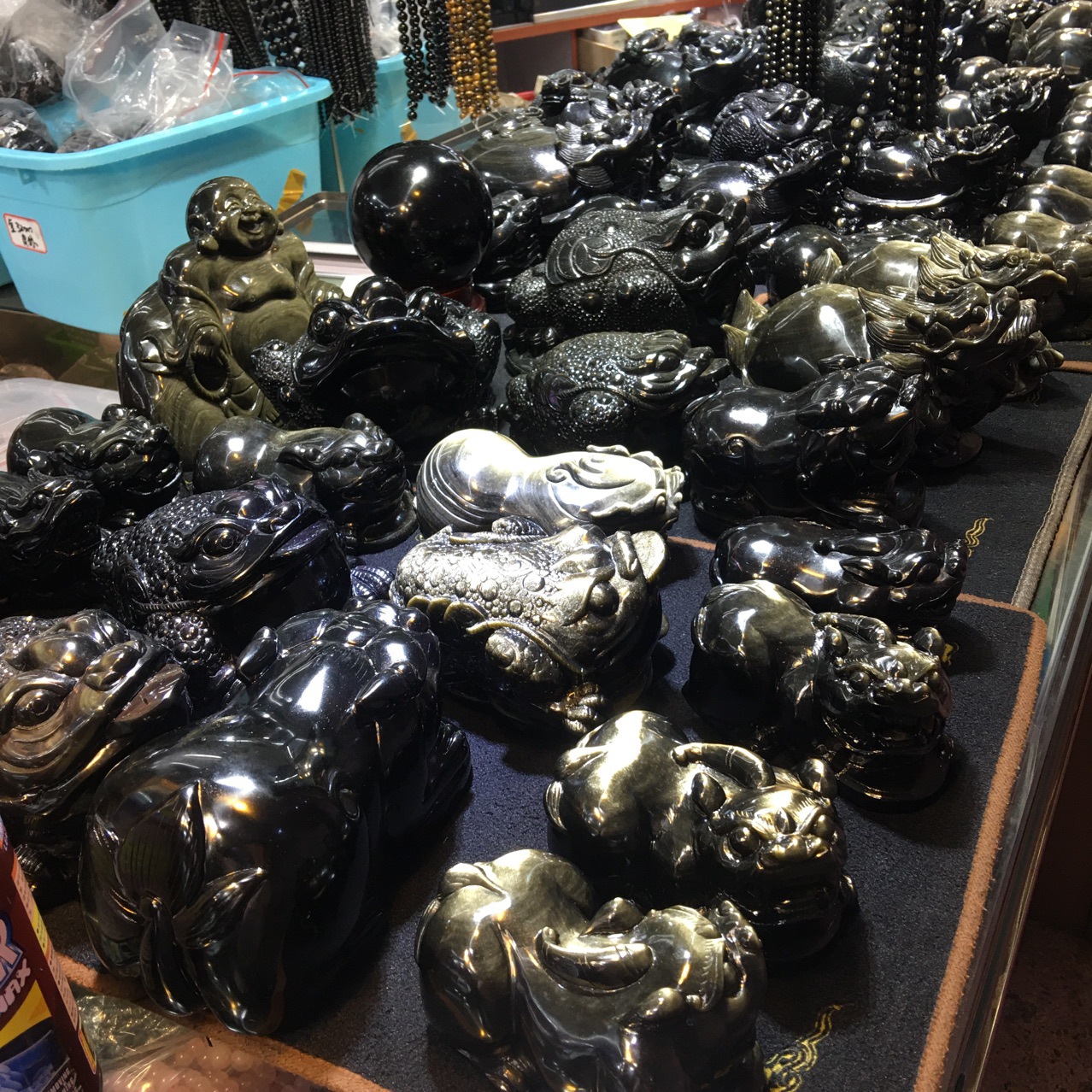 墨西哥天然金曜彩曜银曜黑曜石貔貅摆件金蟾龙龟风水招财旺转运球|ms