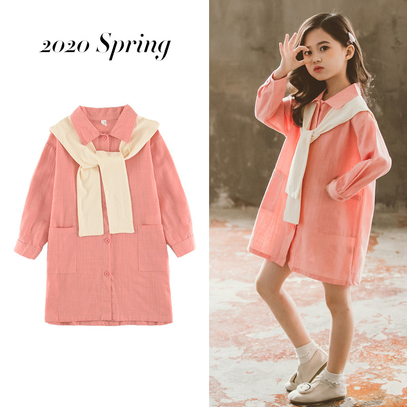 girl Shawl shirt suit 2020 new pattern Spring Korean Edition Western style children Long sleeve Dress shirt jacket