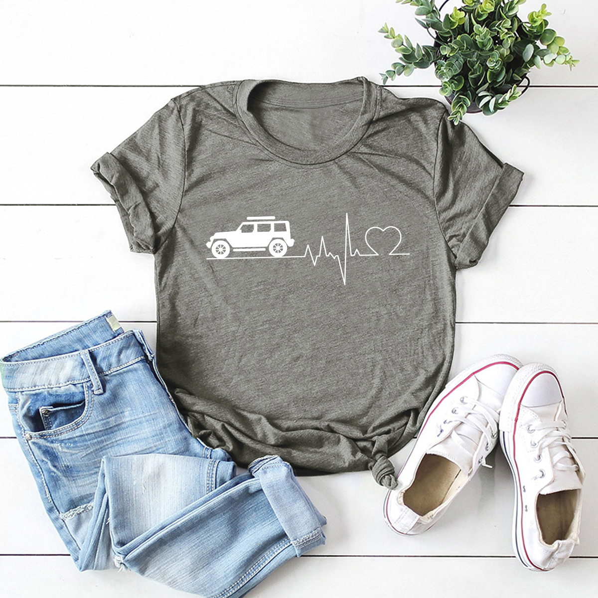 camiseta de mujer de manga corta amor de coche de ocio NSSN1772