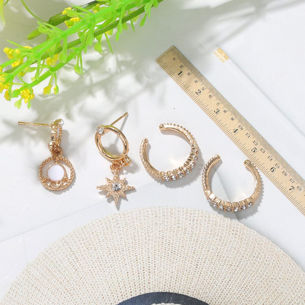 Octagonal Round Fashion Earrings Trend Geometric Diamond Ear Clip Suit Earrings Wholesale Nihaojewelry display picture 3