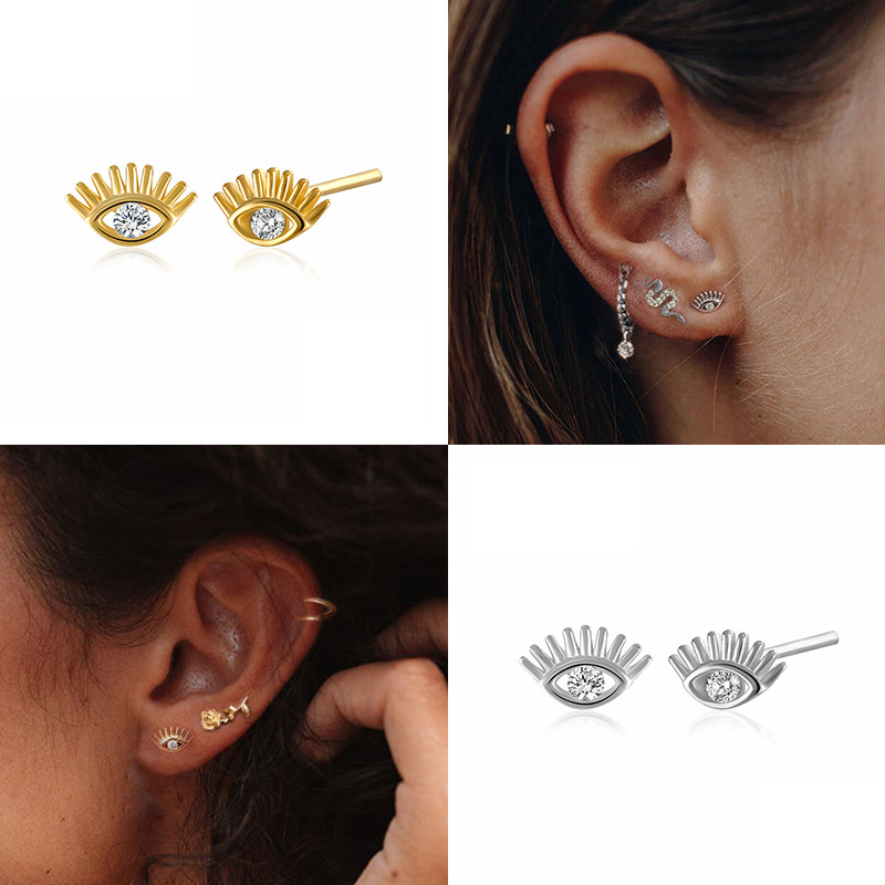 Fashion Eye Plating Sterling Silver Zircon Ear Studs display picture 1