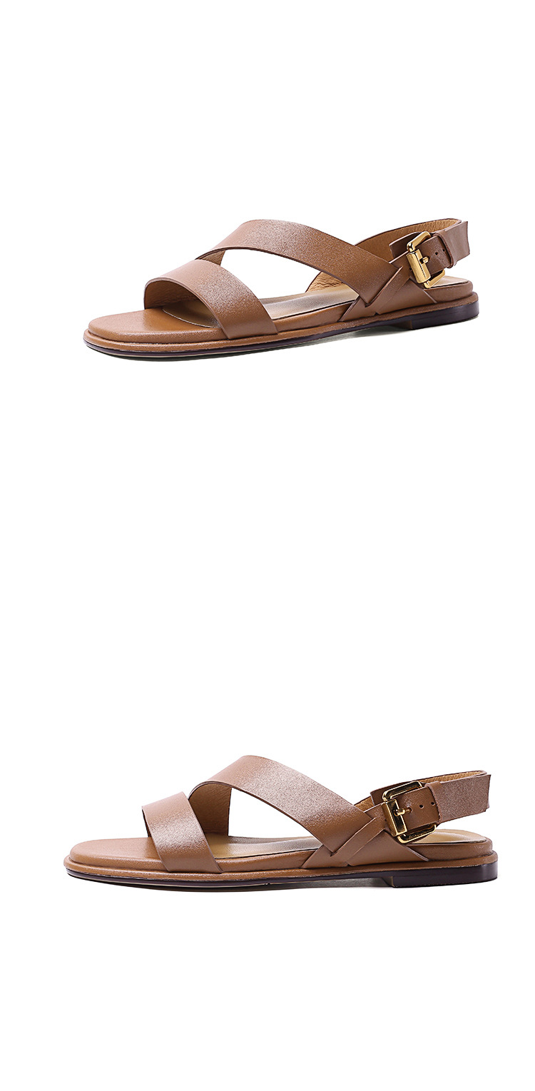 Sandal nữ đế bệt phong cách La Mã da bò hở ngón mùa hè — Màu nâu chi tiết 18
