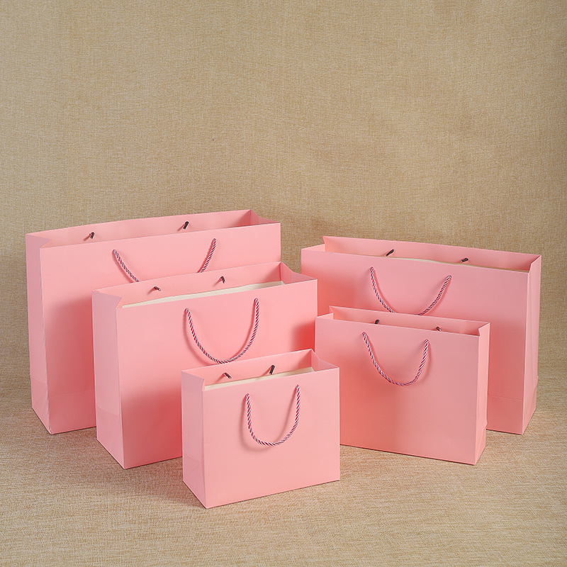 Rosa Papiertüte, Weiße Karte, Geschenk, Kraft Papiertüte, Maßge Schneiderte Kleidungs Verpackungs Tasche, Einkaufs Kraft Papier, Einkaufstasche, Hersteller display picture 4