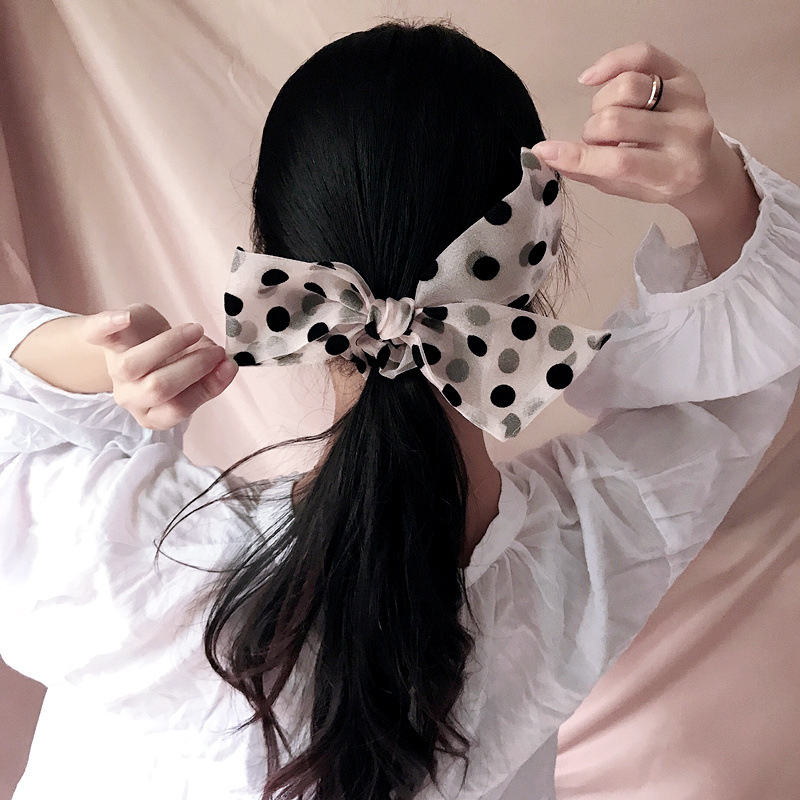 Nuevo Coreano Retro Simple Big Wave Dot Doble Arco Hilo Neto Scrunchies Baratos Al Por Mayor display picture 9