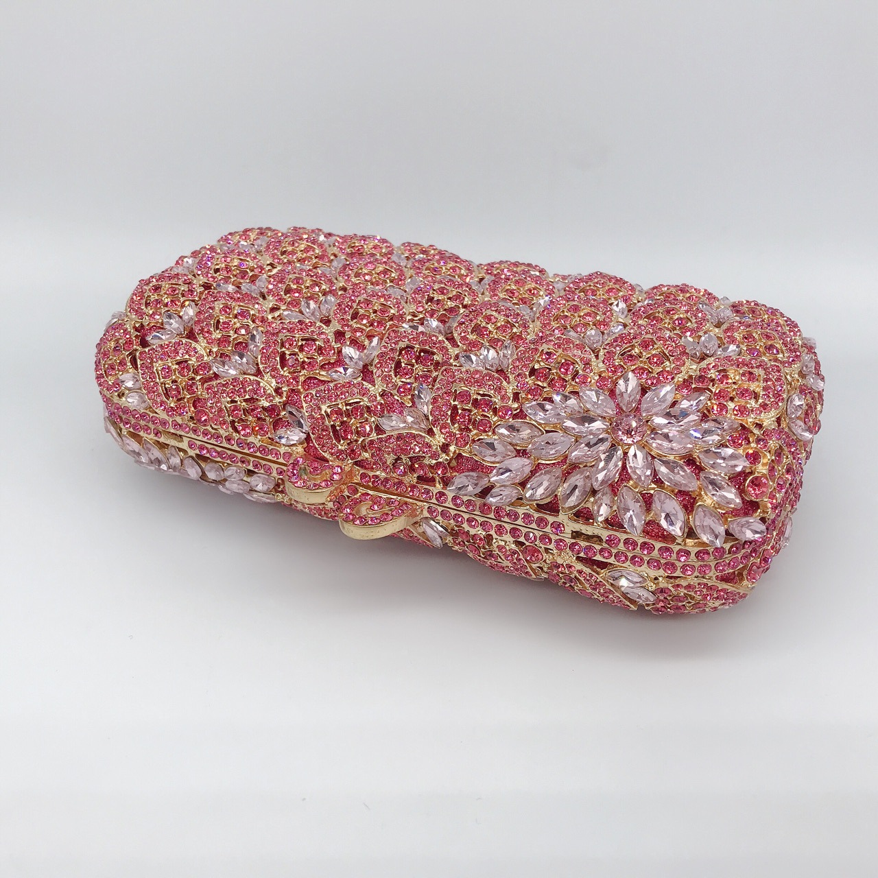 Túi clutch nữ đính đá dạ hội cầm tay kim loại lấp lánh — Màu hồng, Màu tím đen, Màu đen, Màu vàng nhạt chi tiết 9