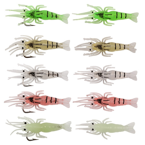 Factory wholesale lure, fake shrimp soft bait, simulated grass shrimp with hook, 5 pcs, 10 pcs, 20 pcs/bag of luminous shrimps