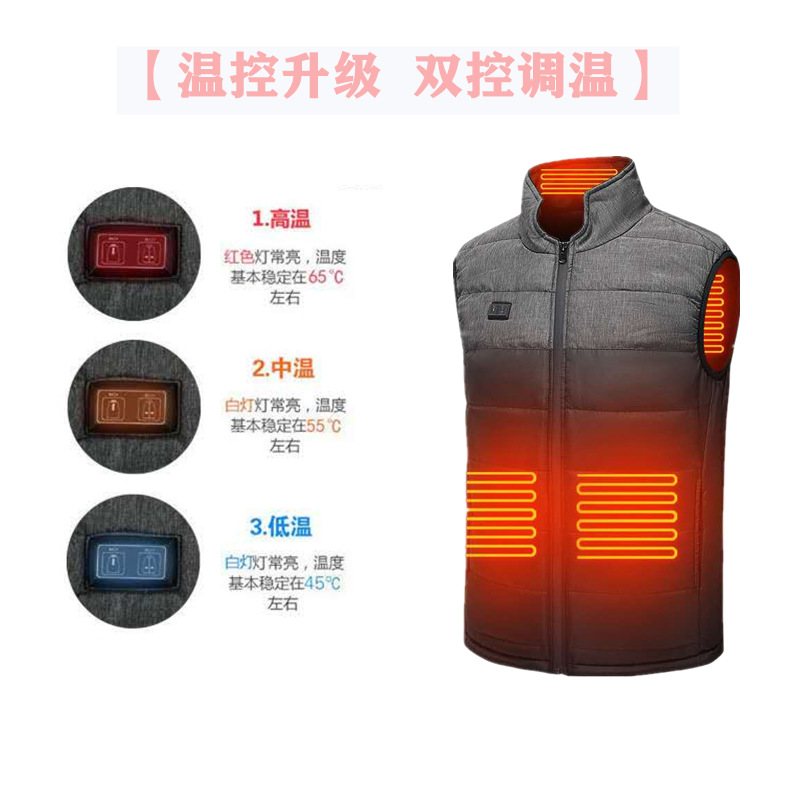 Chaleco eléctrico inteligente transfronterizo de temperatura constante para hombres y mujeres de doble control de calefacción chaleco collar de pie de moda abrigo de algodón acolchado al por mayor