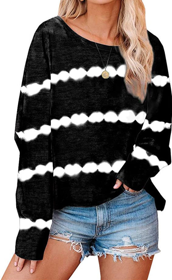 autumn new tie-dye stripe printing loose long-sleeved round neck long-sleeved sweater  NSYF830