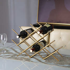 轻奢红酒架客厅金属创意工艺品酒柜餐桌美式展示软装饰品摆件