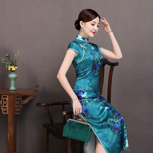 Women Chinese Dresses Silk long cheongsam retro performance dress