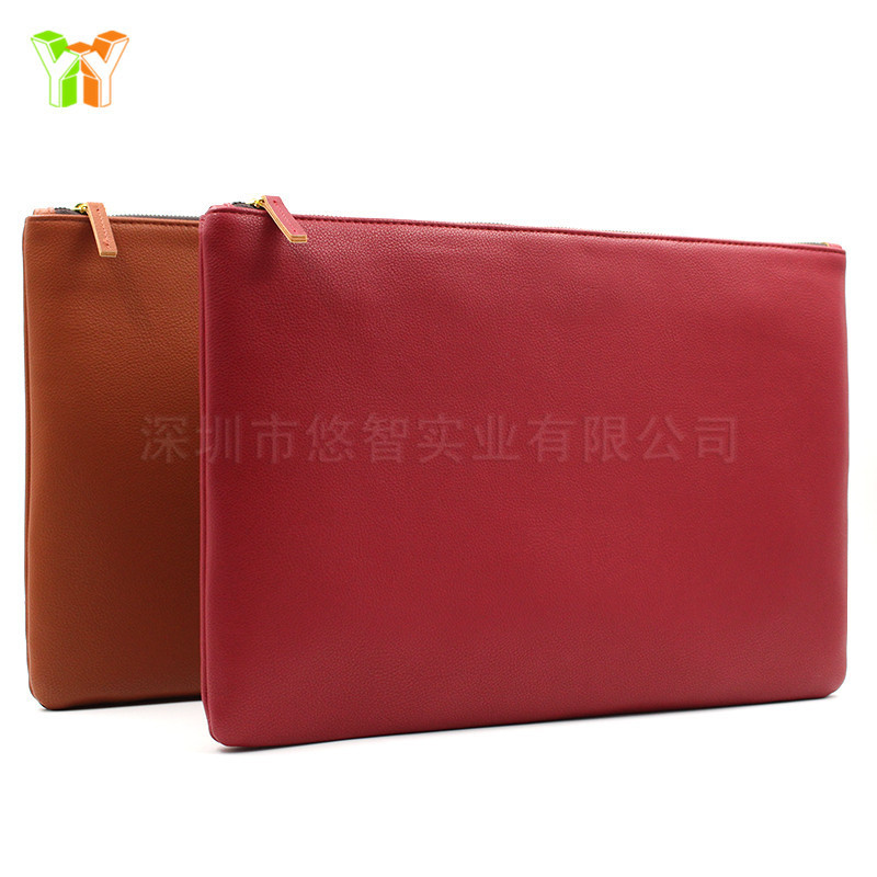 Leather laptop leather case PU leather zipper iPad tablet bag custom computer briefcase logo