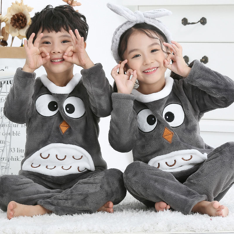 Cute warm children's pajamas girls flann...