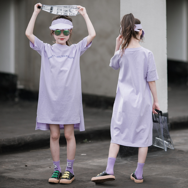 Estilo coreano ropa para niños vestido de niñas primavera y verano nuevo vestido de princesa occidental estilo coreano largo vestido de camiseta suelta