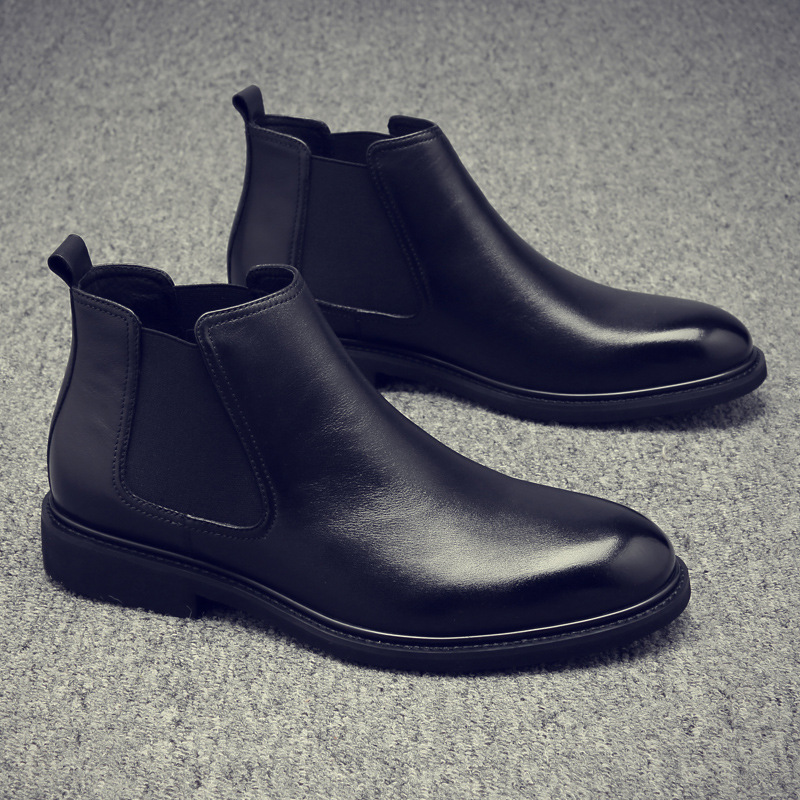 切爾西靴男英倫短靴韓版百搭皮靴男高幫皮鞋複古馬丁靴男中幫棉鞋