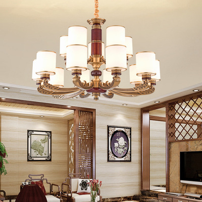 原创设计专利新中式红木客厅餐厅别墅吊灯纯铜大灯臂真材实料高端