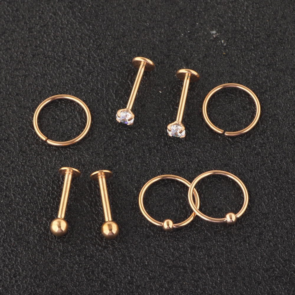 8-Piece 18G 16G Piercing Jewelry Set Stainless Steel Flower Earrings Nose Rings - Cartoon Style detail image 9