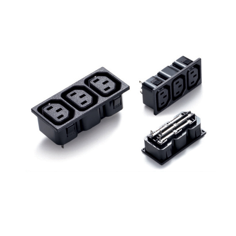 IEC 320 C13三联卡式插座 PDU机柜品字三位插座 C13电源排插 接线