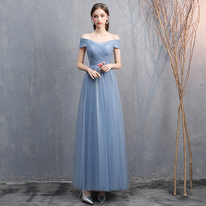 Bridesmaid dress women grey blue one shoulder fairy banquet dress evening party dresses