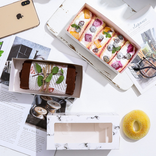 Cake towel roll dessert box color printed pastry box white cardboard drawer type baked goods store packaging box