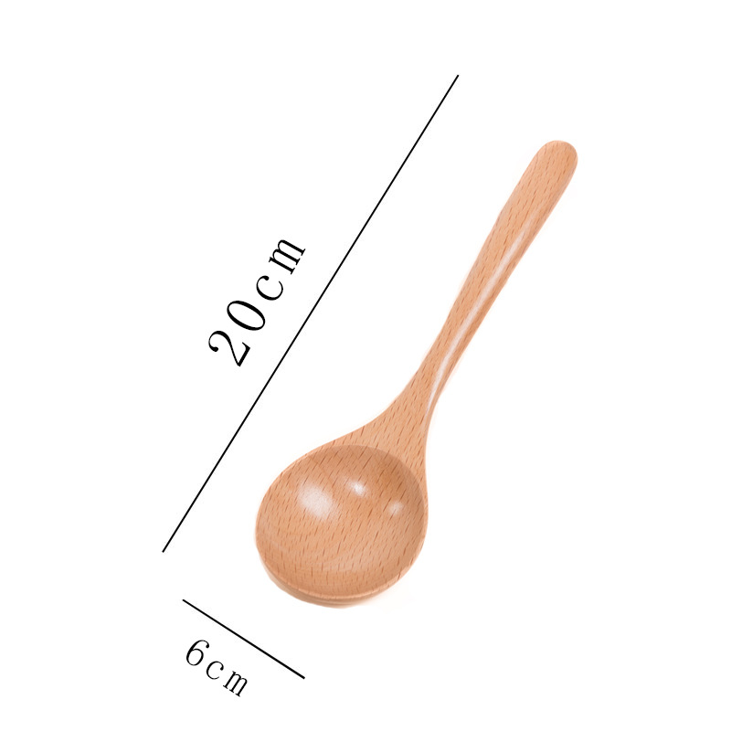 Colher de madeira japonesa de cabo longo para mexer café e mel, ideal para crianças._voghion.com