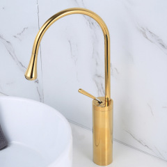 All-copper Nordic light luxury simple above-ground basin water drop basin wash basin rotating black bright gold hot and cold faucet
