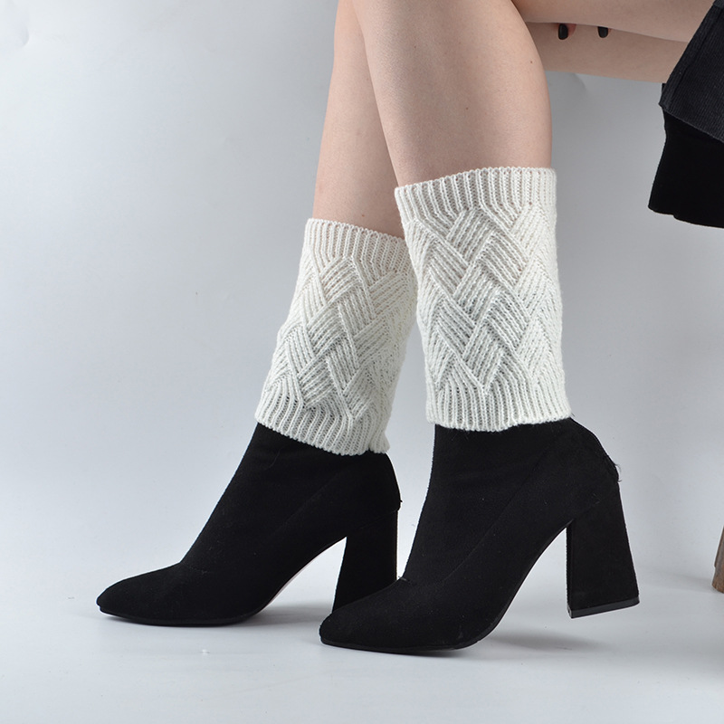 针织毛线护脚踝靴套秋冬保暖袜套韩版纯色甜美气质方块弹力腿套短|ms