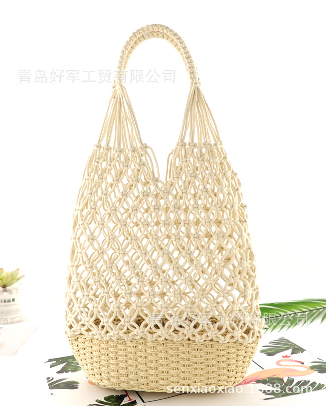 Retro Hollow Straw Woven Solid Color Bucket Bag Wholesale Nihaojewelry display picture 9