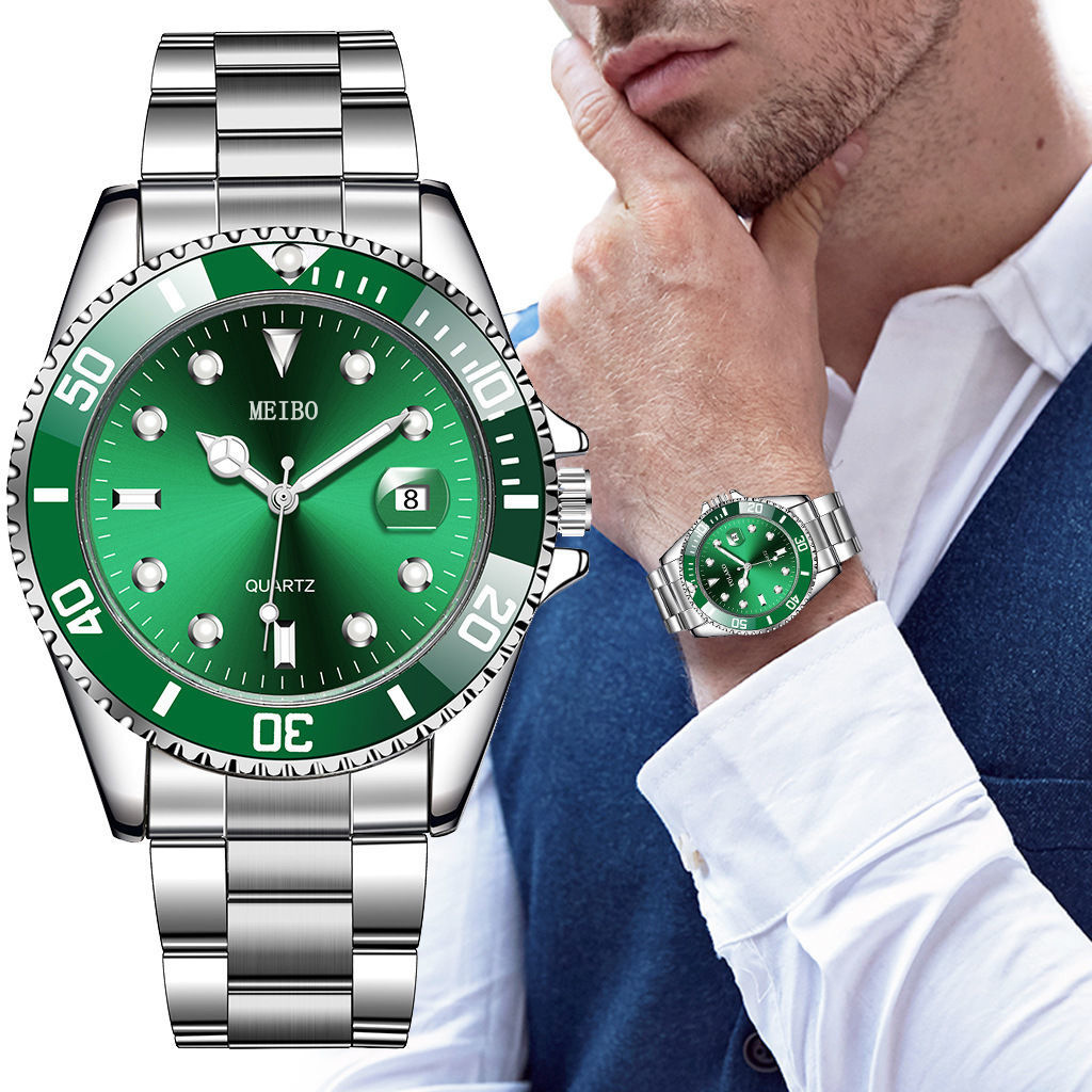 แว่นขยายปฏิทินนาฬิกาผู้ชายธุรกิจนาฬิกาผีน้ำสีเขียว