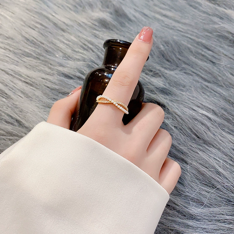 Ring from pearl, small design zirconium, light luxury style, high-quality style, on index finger