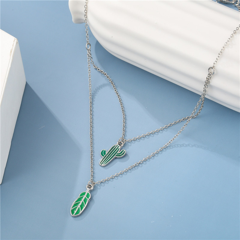 Cartoon Style Cactus Alloy Enamel Girl's Layered Necklaces display picture 3