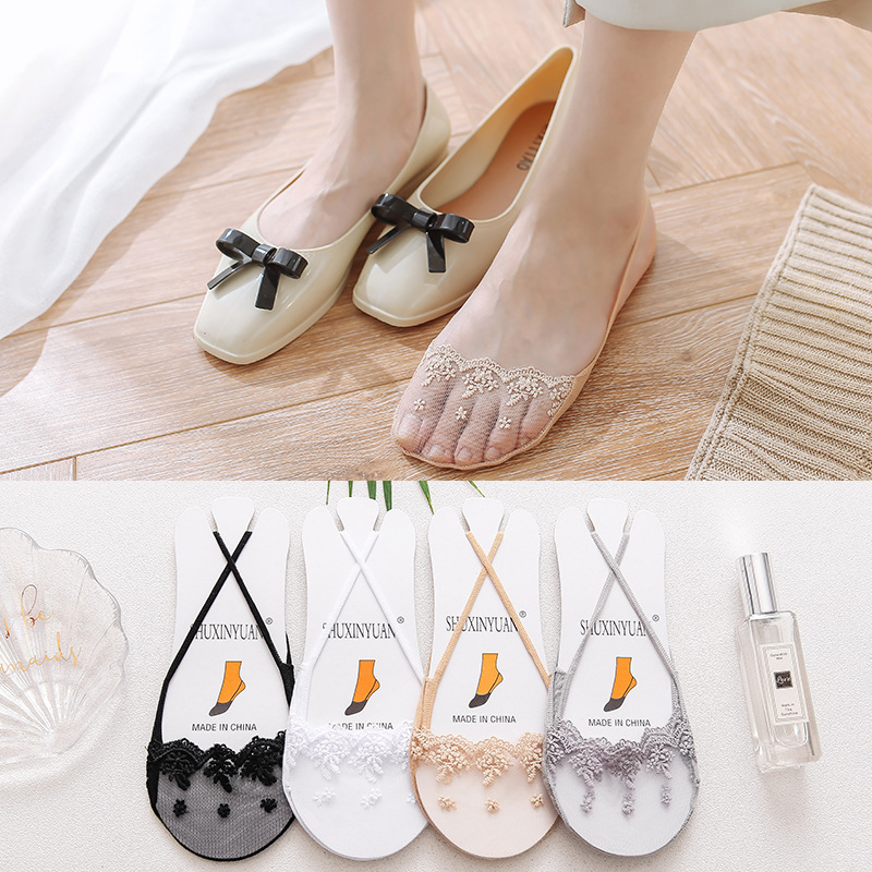 Summer High Heels Shallow Mouth Invisible Boat Socks Half Palm Sling Lace Socks Women's Hollow Anti-Dropoff Anti-heel Socks Summer High Heels Shallow Mouth Invisible Boat Socks Half Palm Sling Lace Socks Women's Hollow Anti-Dropoff Anti-heel Socks