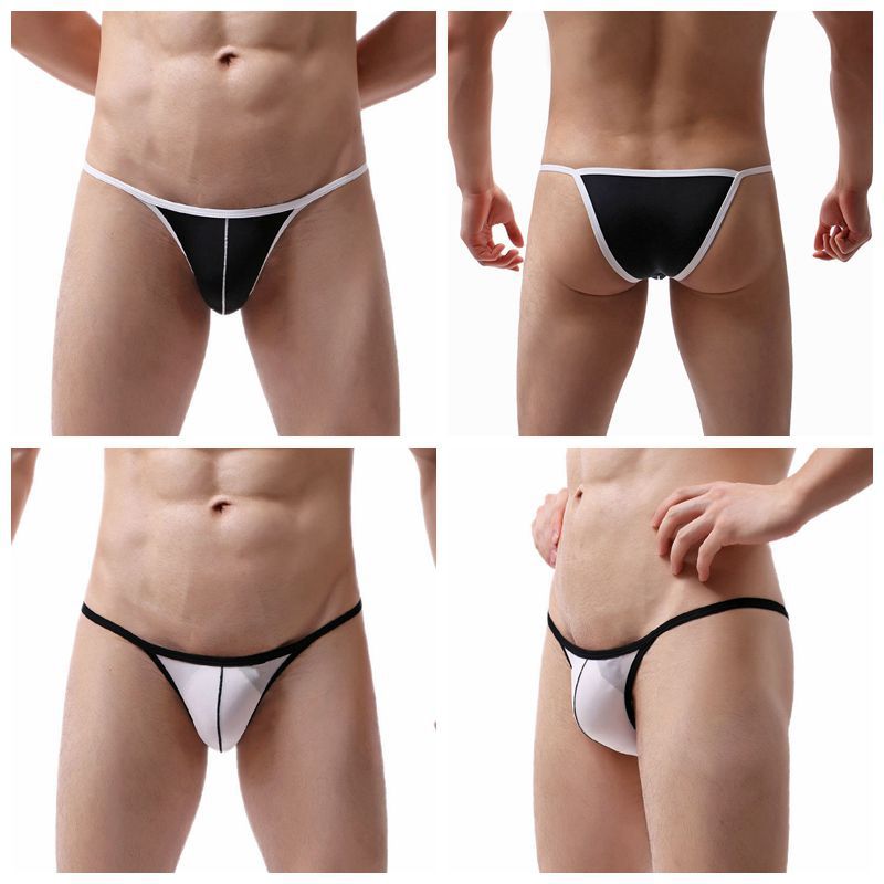 Japanese Men's Sexy Swimming Trunks Nylon Lycra Sexy Black And White Low Waist Narrow Edge Triangle Convex JJSwimming Trunks