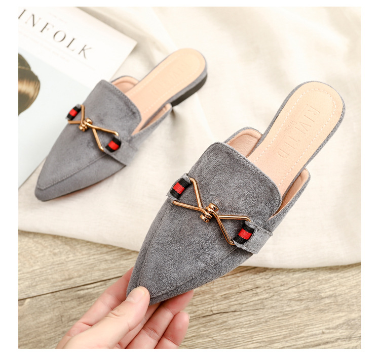 Semi-pantofole in metallo con punta a punta da donna Baotou capispalla piatto casual taglia grande 41-42 scarpe Muller consegna transfrontaliera_voghion.com