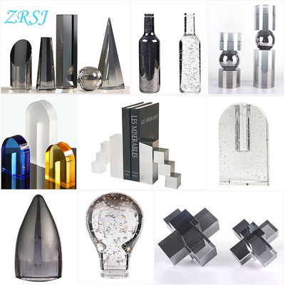 欧式轻奢几何形水晶摆件定制样板房办公室书档几何体磨砂水晶批发