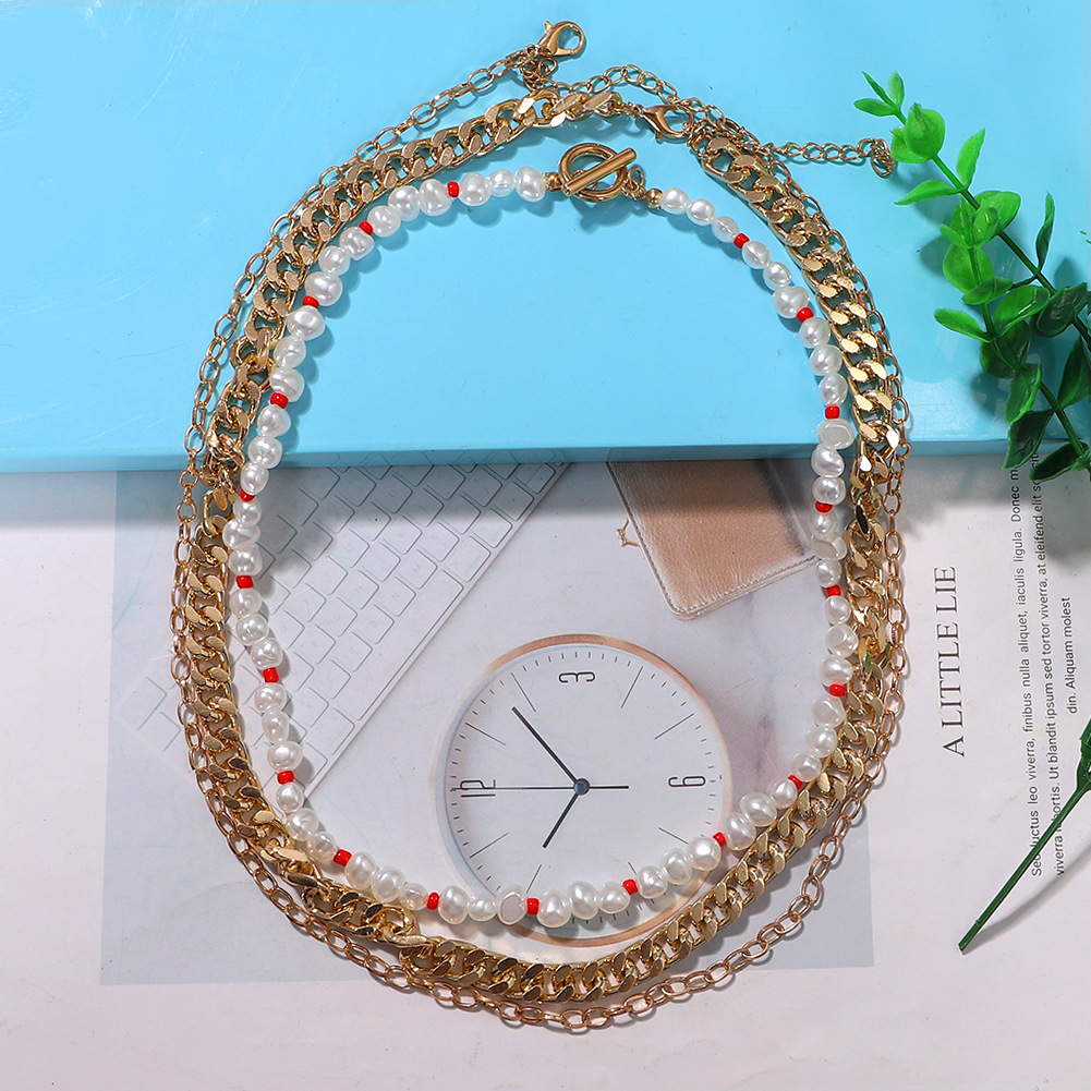 Fashion Multilayer Pearl Metal Chain Fashion All-match Punk Thickness Necklace Wholesale Nihaojewelry display picture 7