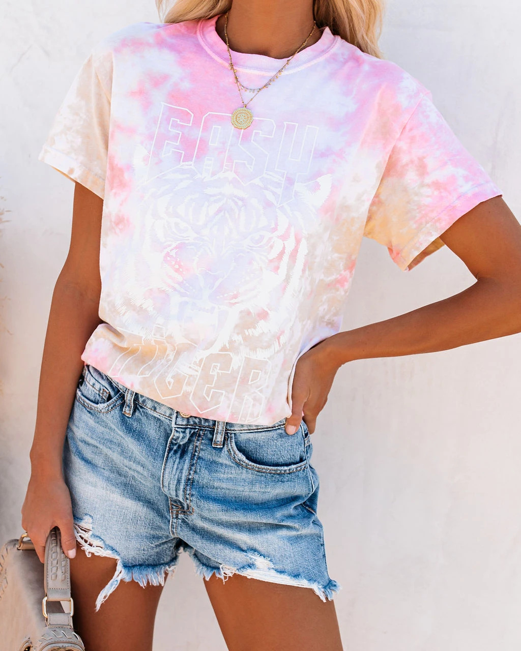 round neck slim short-sleeved printed tie-dye t-shirt NSHZ35258